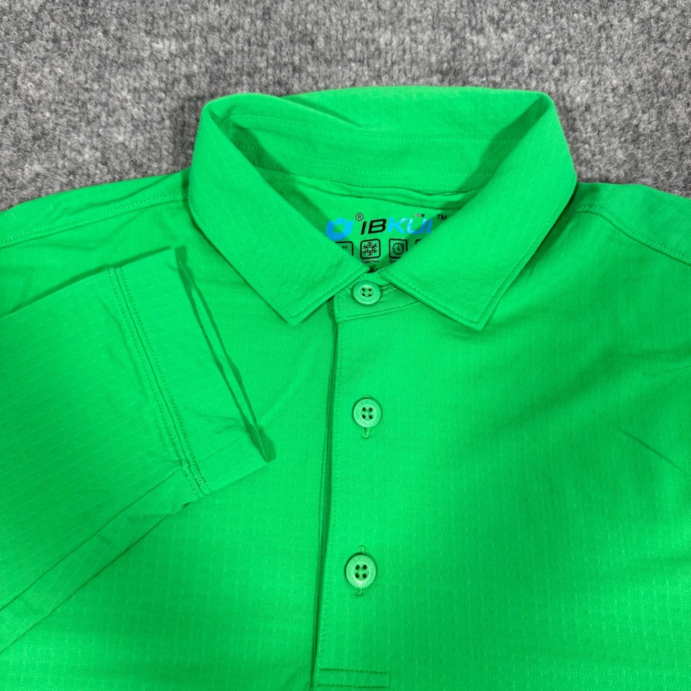 IBKUL Polo Shirt Long Sleeve UPF 50+ Sun Protection Mens Large Green Solid EUC